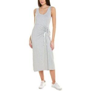 Cabi Easy Tank Dress L Large Sleeveless‎ Grey White Striped Ruched Side Stretch